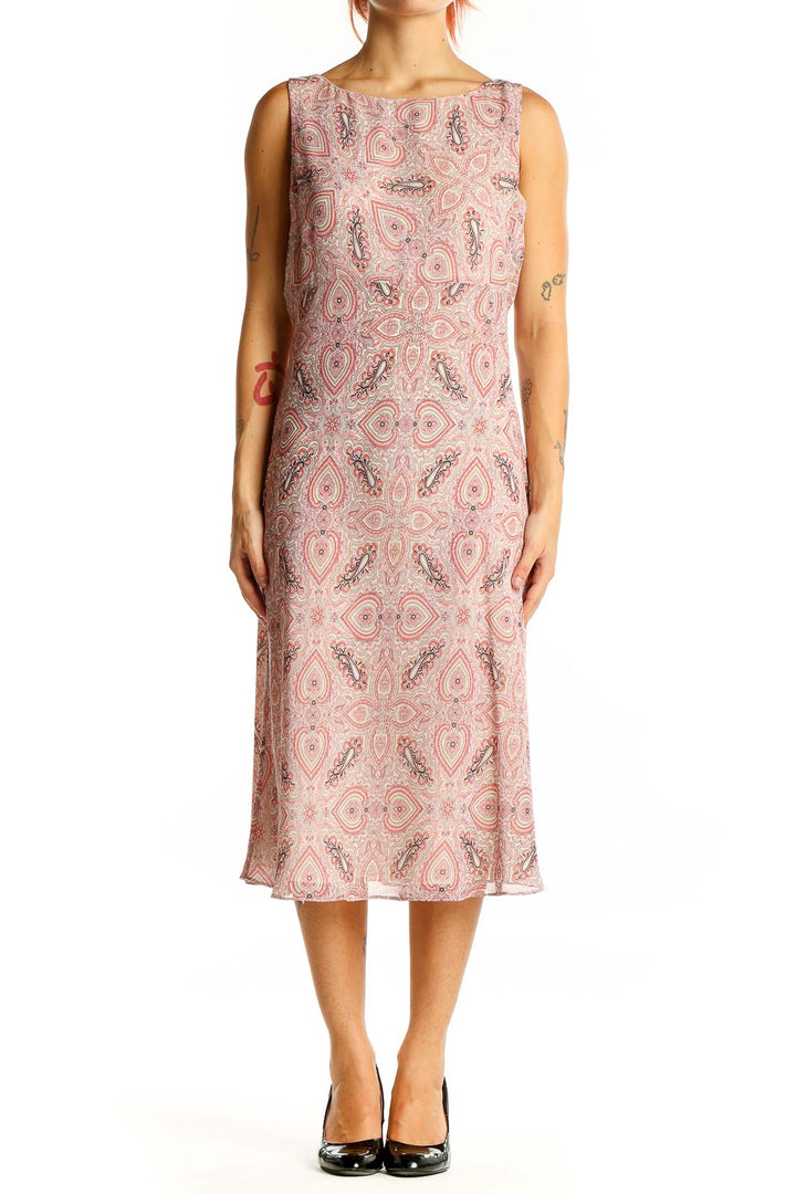 Front view of Ann Taylor pink paisley sleeveless midi dress