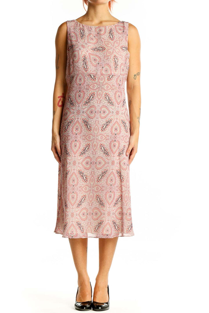 Front view of Ann Taylor pink paisley sleeveless midi dress