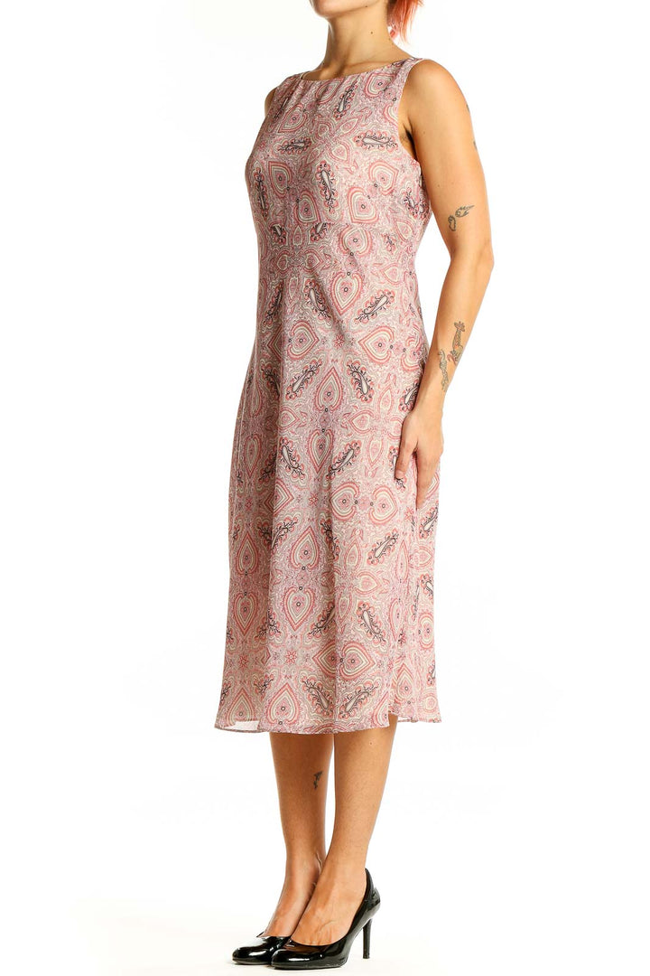 Front view of Ann Taylor pink paisley sleeveless midi dress