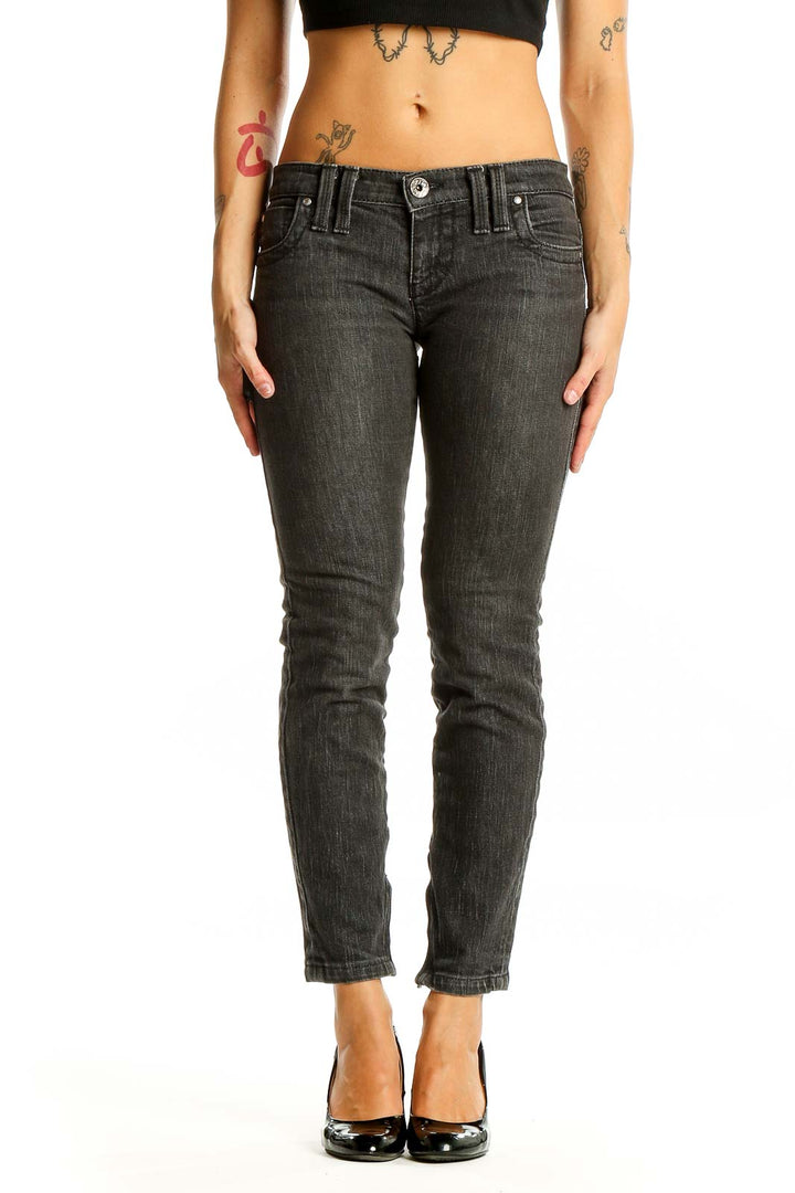 Front view of Miss Sixty dark gray slim-fit jeans on model