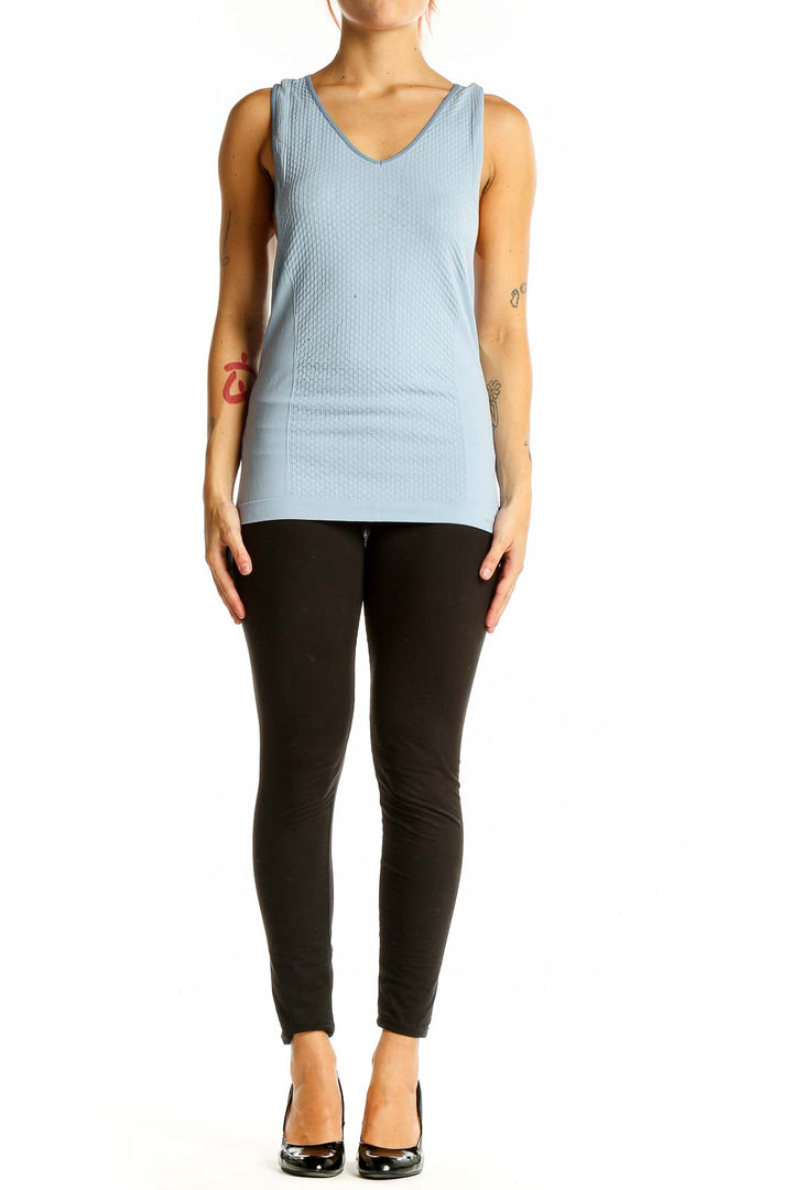 Front view of The North Face light blue textured racerback tank top