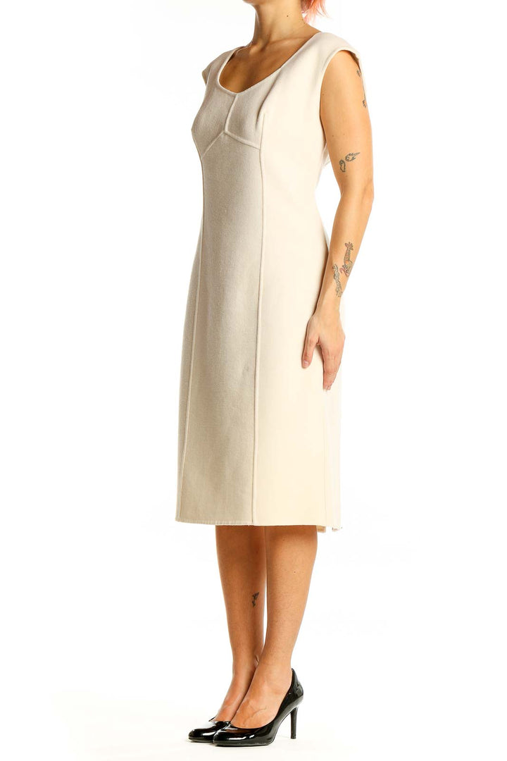 Front view of Talbots cream wool sheath dress with cap sleeves