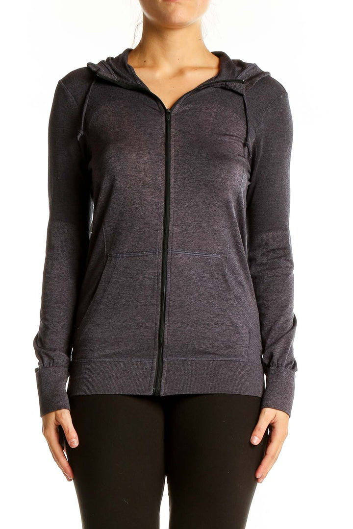 Front view of charcoal gray Nike zip-up activewear hoodie