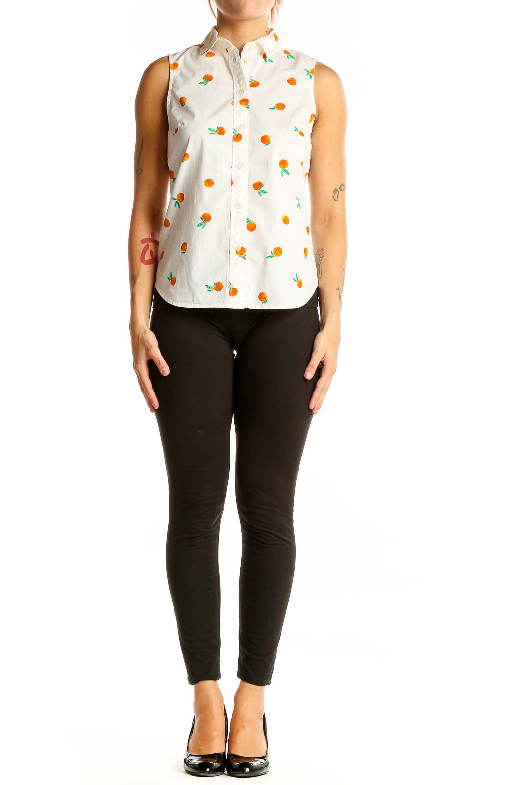 J.Crew White Sleeveless Shirt with Orange Print - Versatile Summer