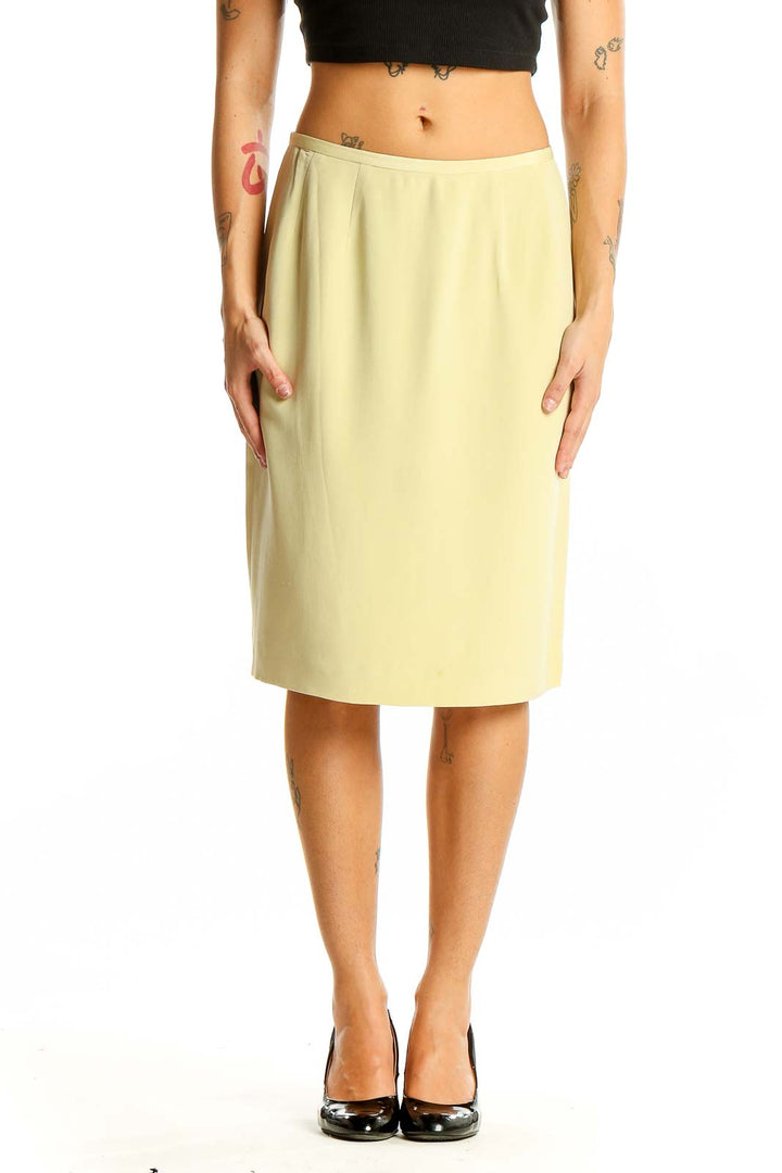 Front view of pale yellow Casual Corner pencil skirt