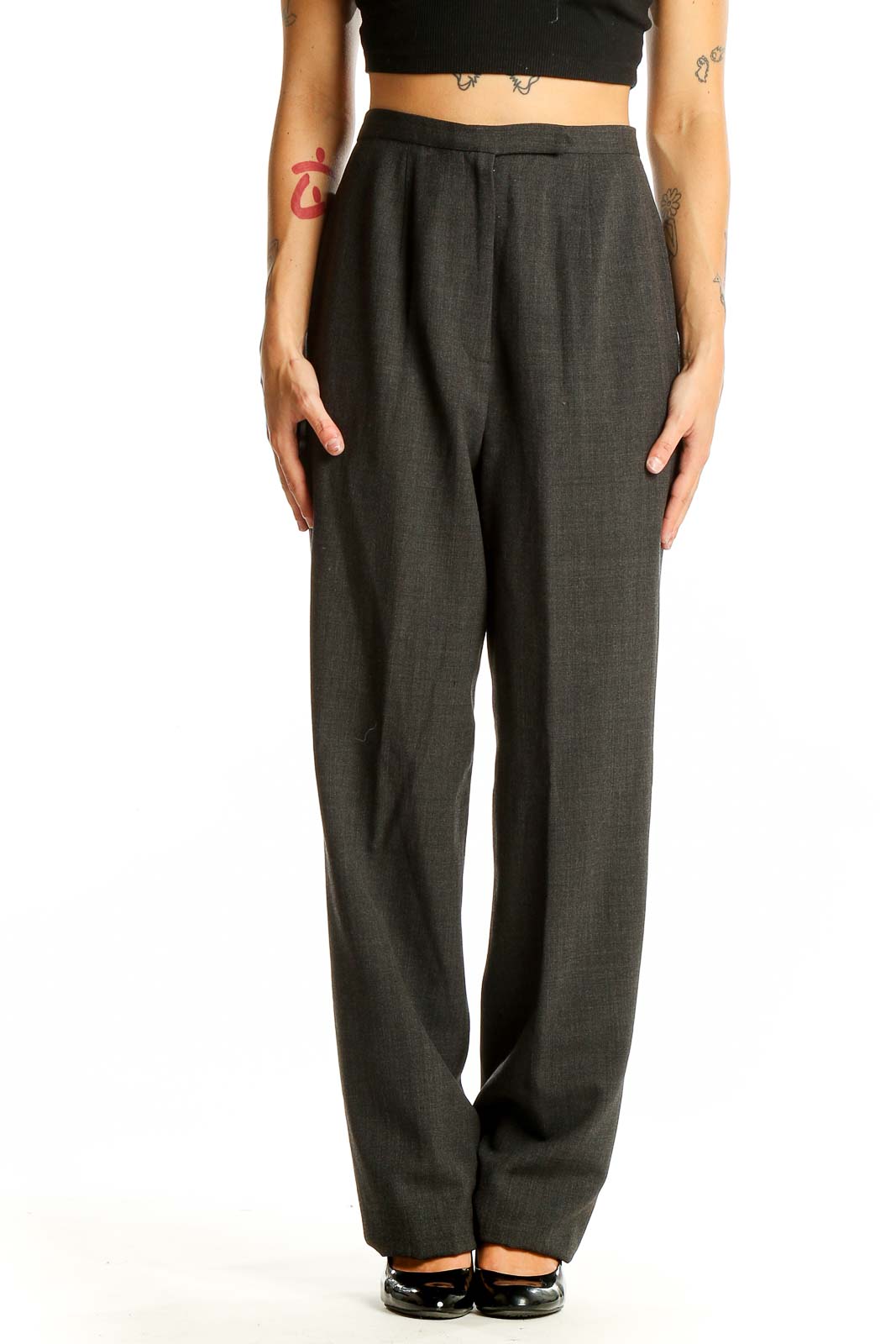 Front view of Casual Corner charcoal gray wool blend dress pants