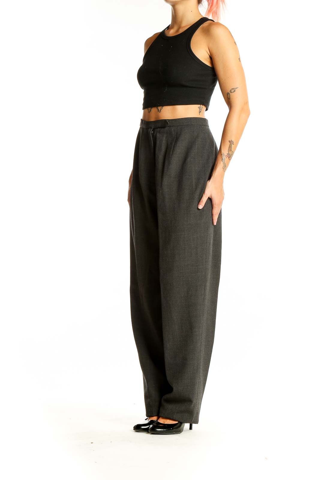 Front view of Casual Corner charcoal gray wool blend dress pants