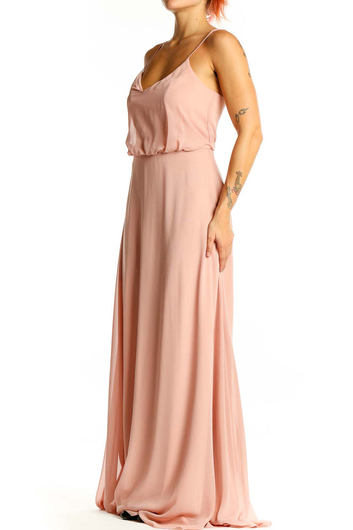 Front view of Birdy Grey blush pink maxi dress with spaghetti straps