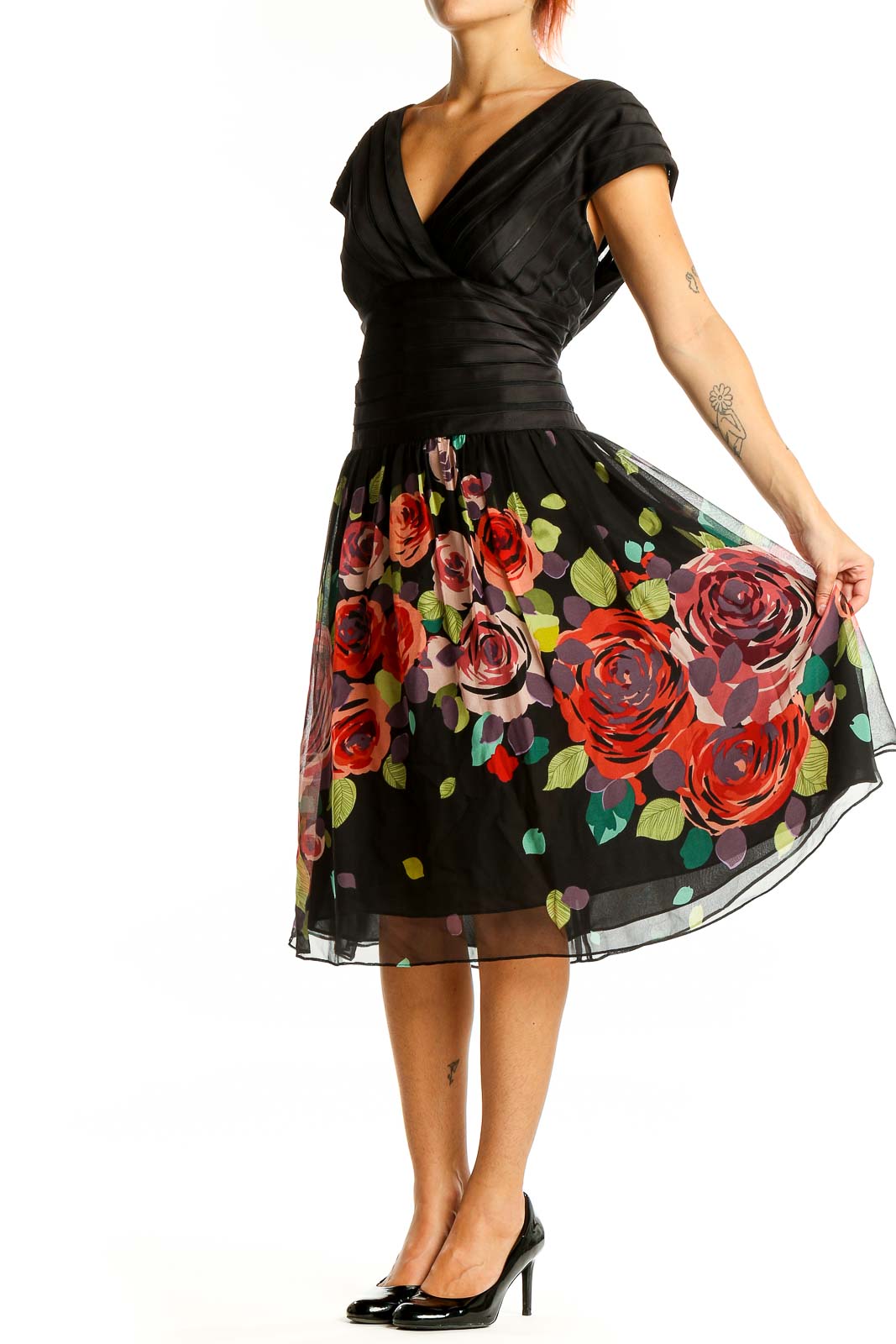 Black Special Occasion Floral Dress