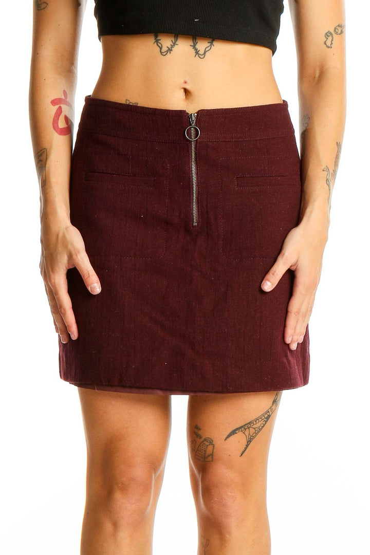 Maroon Zipper Detail Mini Skirt