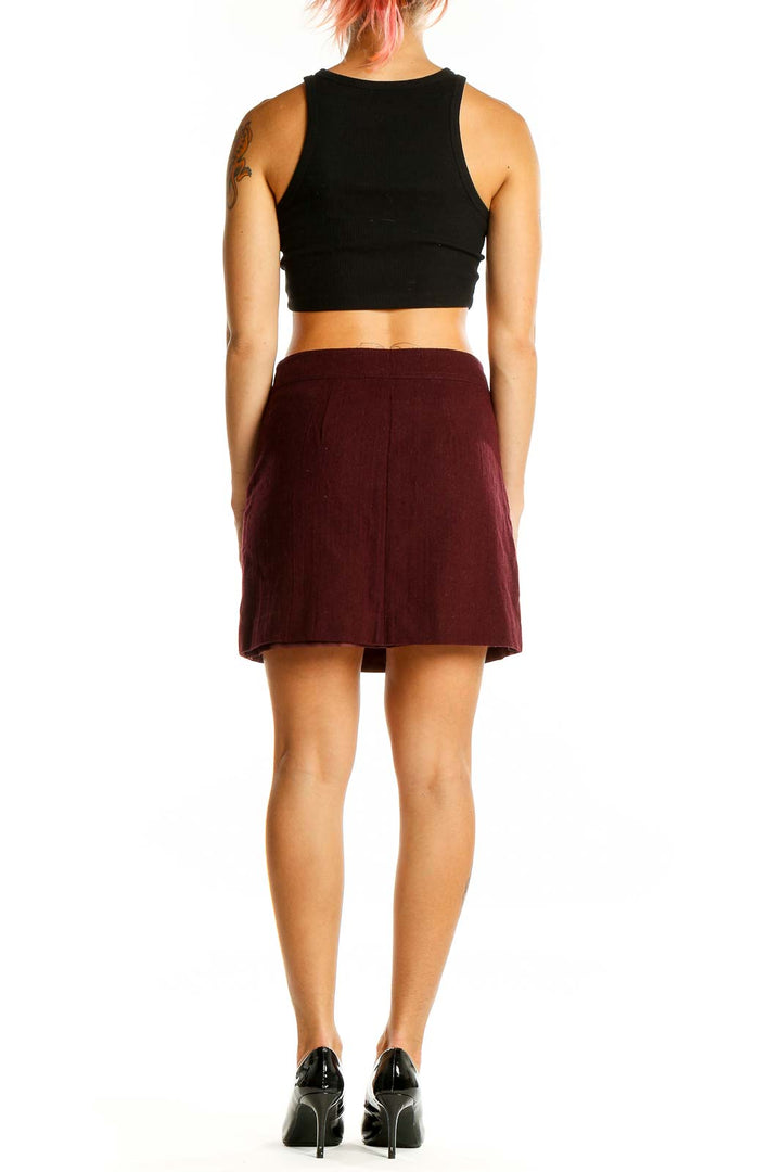 Maroon Zipper Detail Mini Skirt