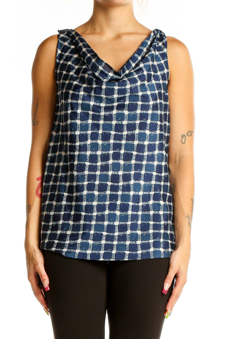 Front view of Banana Republic Navy and White Checkered Sleeveless Top