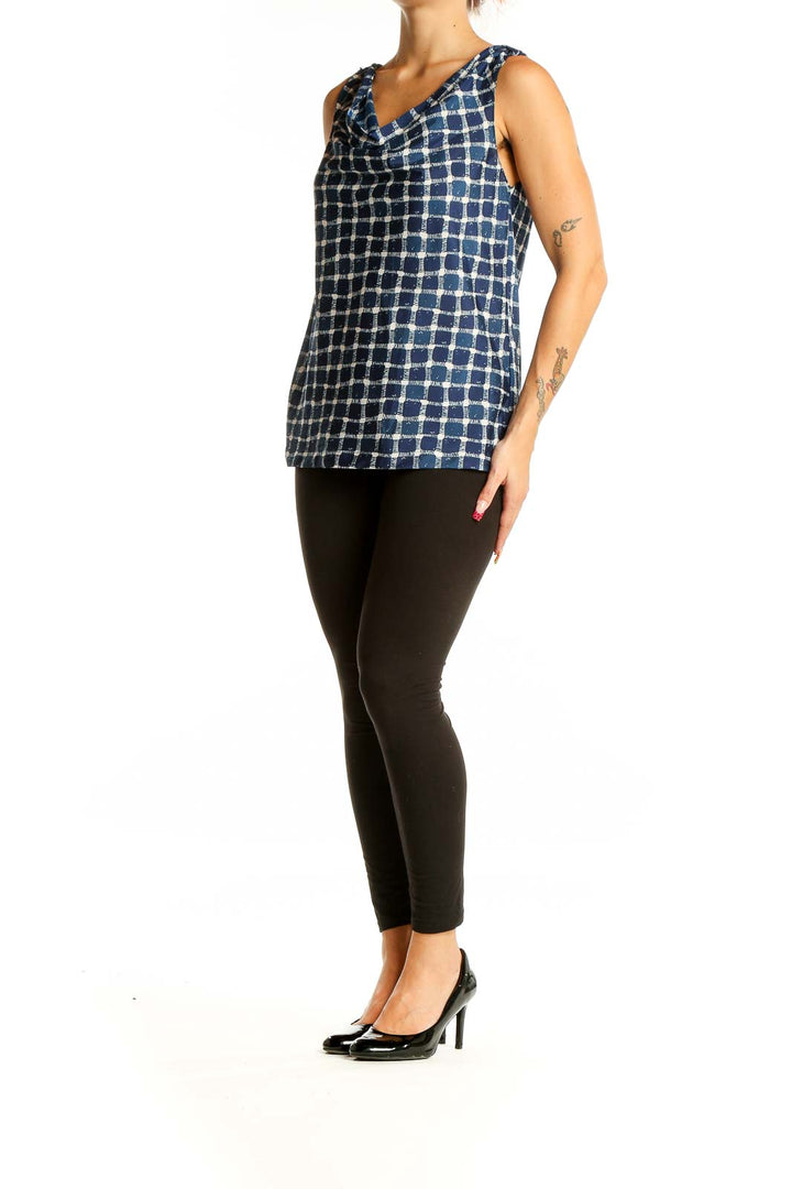 Front view of Banana Republic Navy and White Checkered Sleeveless Top