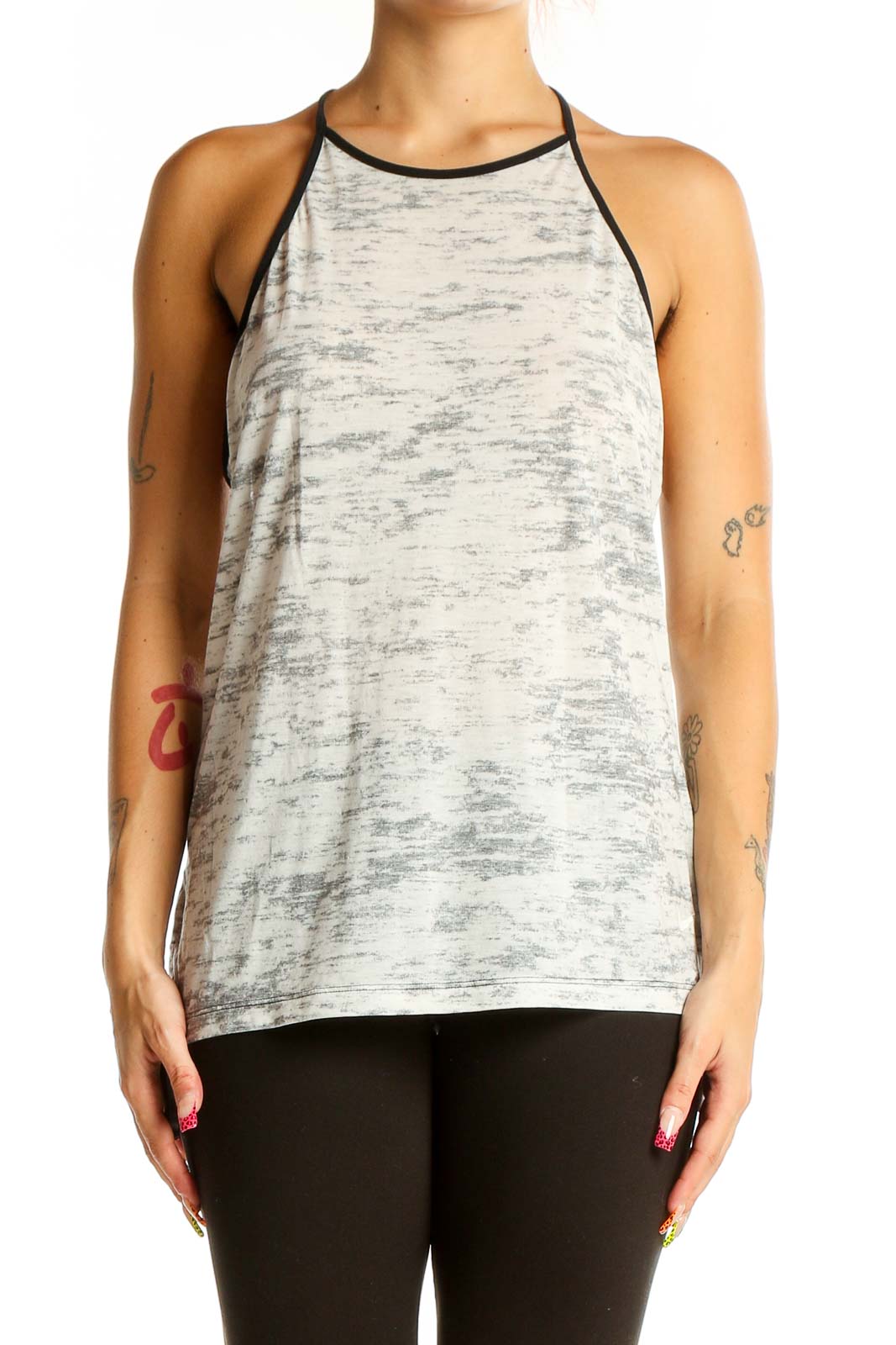 Front view of Nike marled gray high-neck racerback tank top