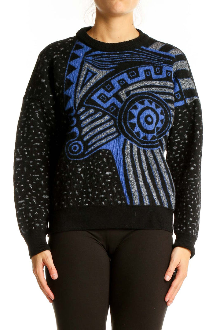 Black Blue Abstract Geometric Sweater