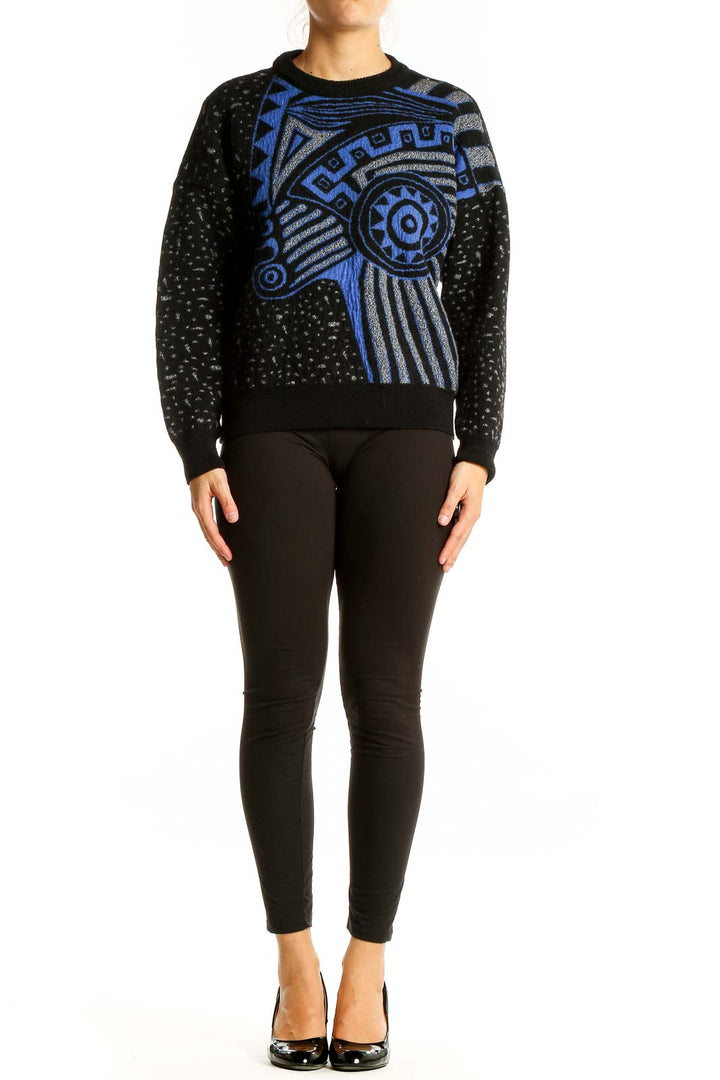 Black Blue Abstract Geometric Sweater