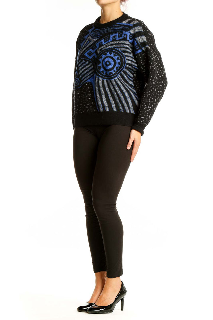 Black Blue Abstract Geometric Sweater