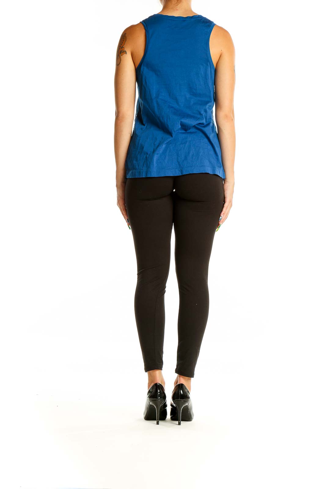 Back view of J.Crew blue cotton tank top showing solid blue design