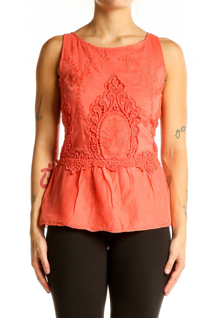 Red Silk Embroidery Top