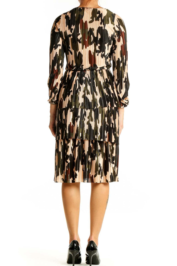 Back view of Zara multicolor camouflage pleated midi dress