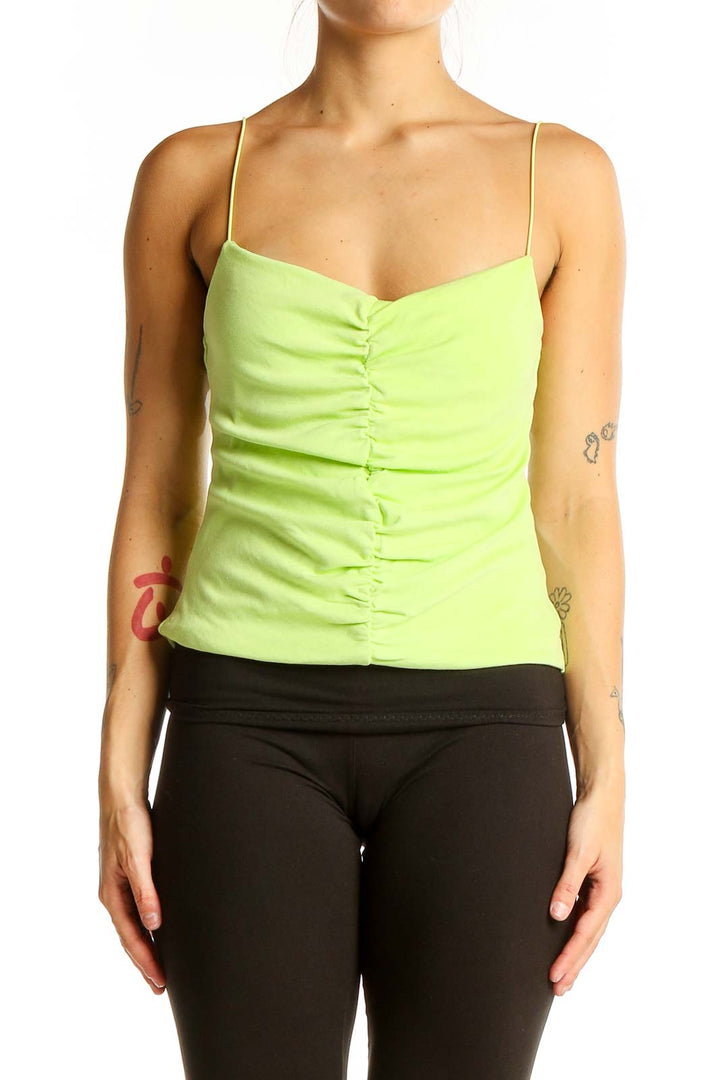 Front view of neon green ruched camisole top from Zara