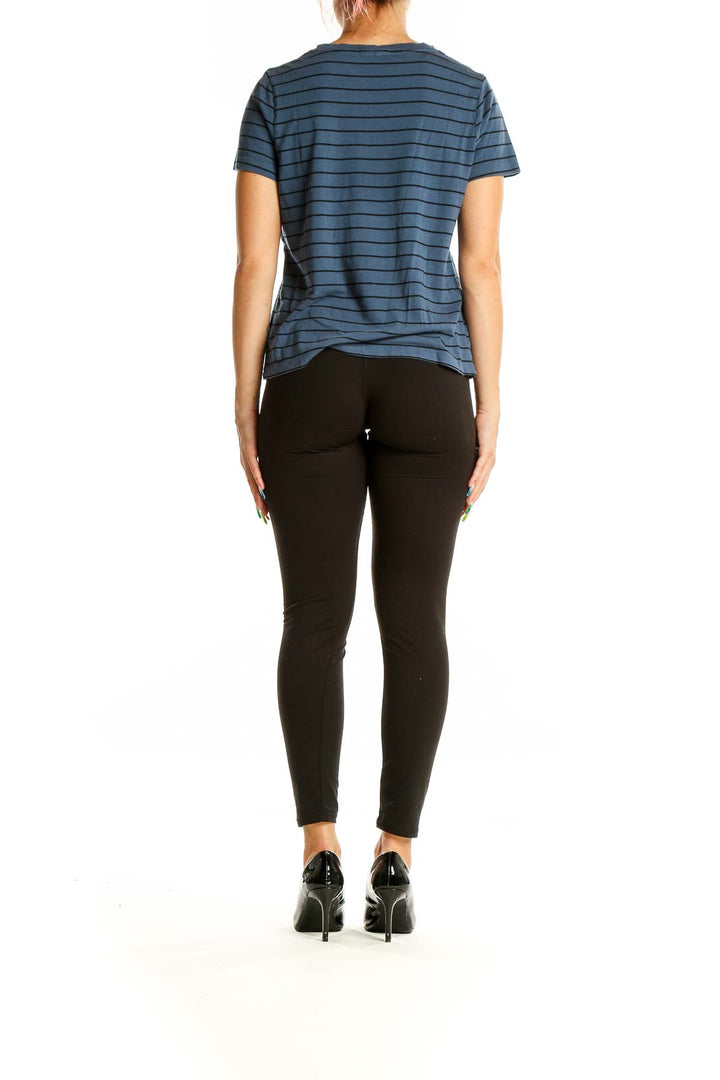 Back view of Marine Layer blue striped t-shirt on model