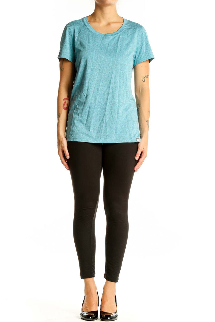 Front view of teal REI COOP athletic t-shirt