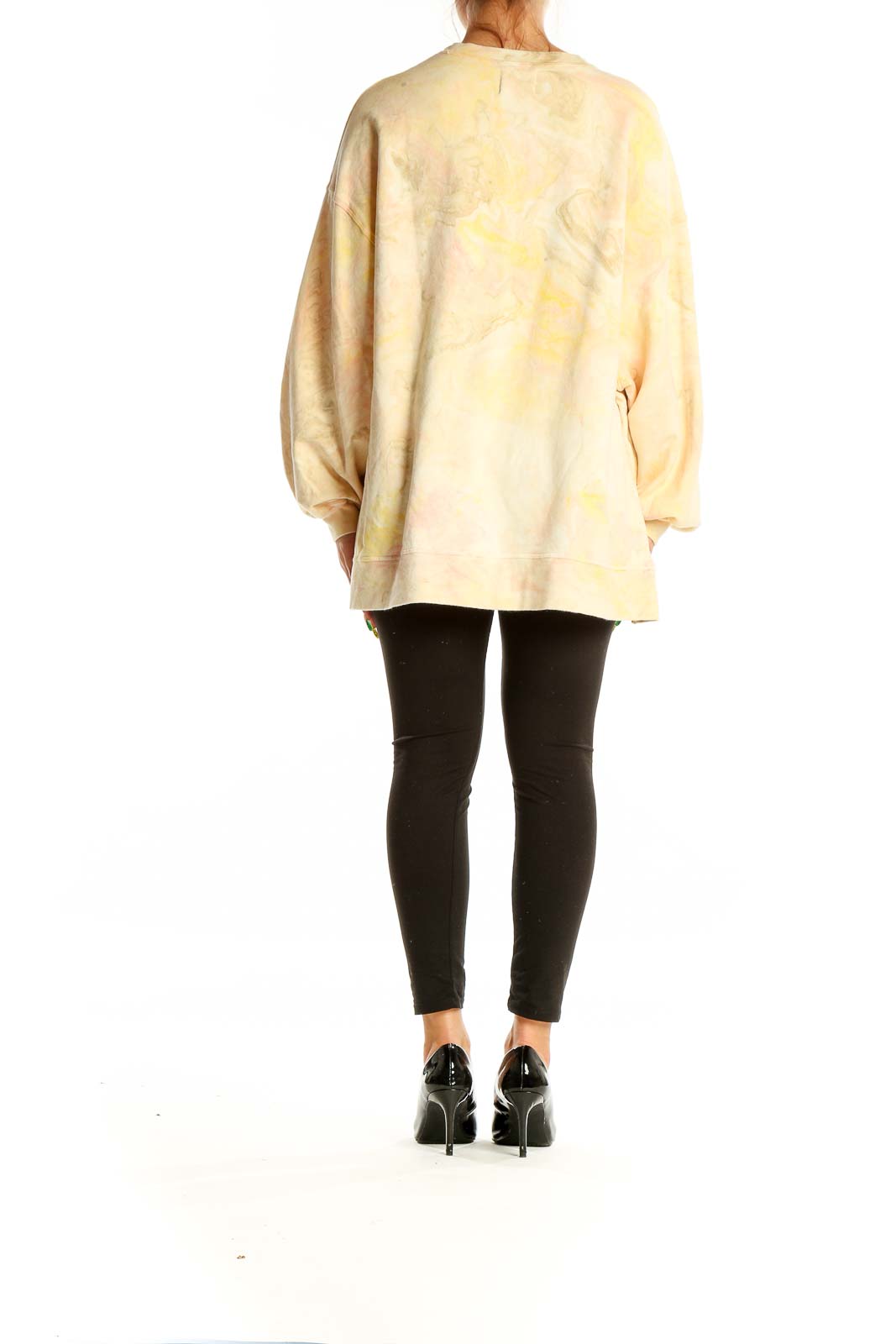 Beige Yellow Marble Print Sweatshirt