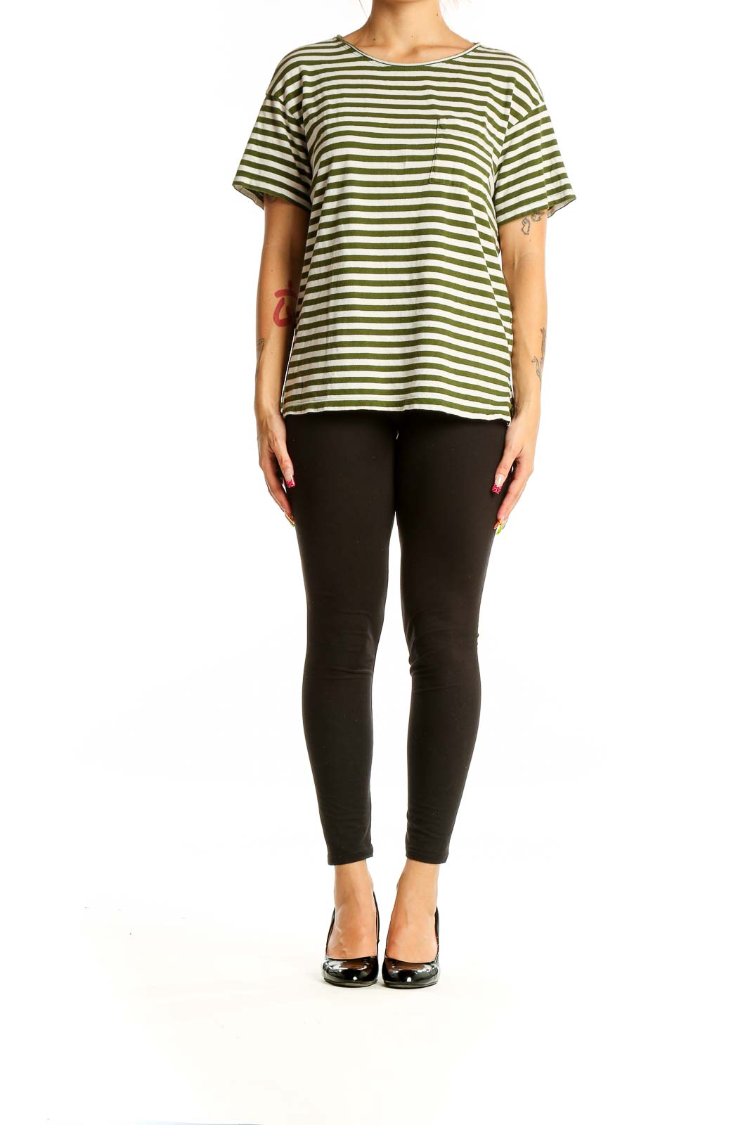 Green Beige Striped Top