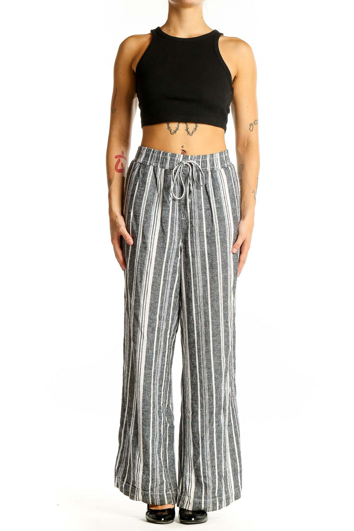 Gray Striped Wide Leg Pants