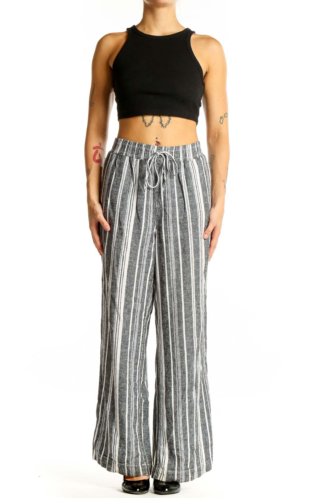 Gray Striped Wide Leg Pants