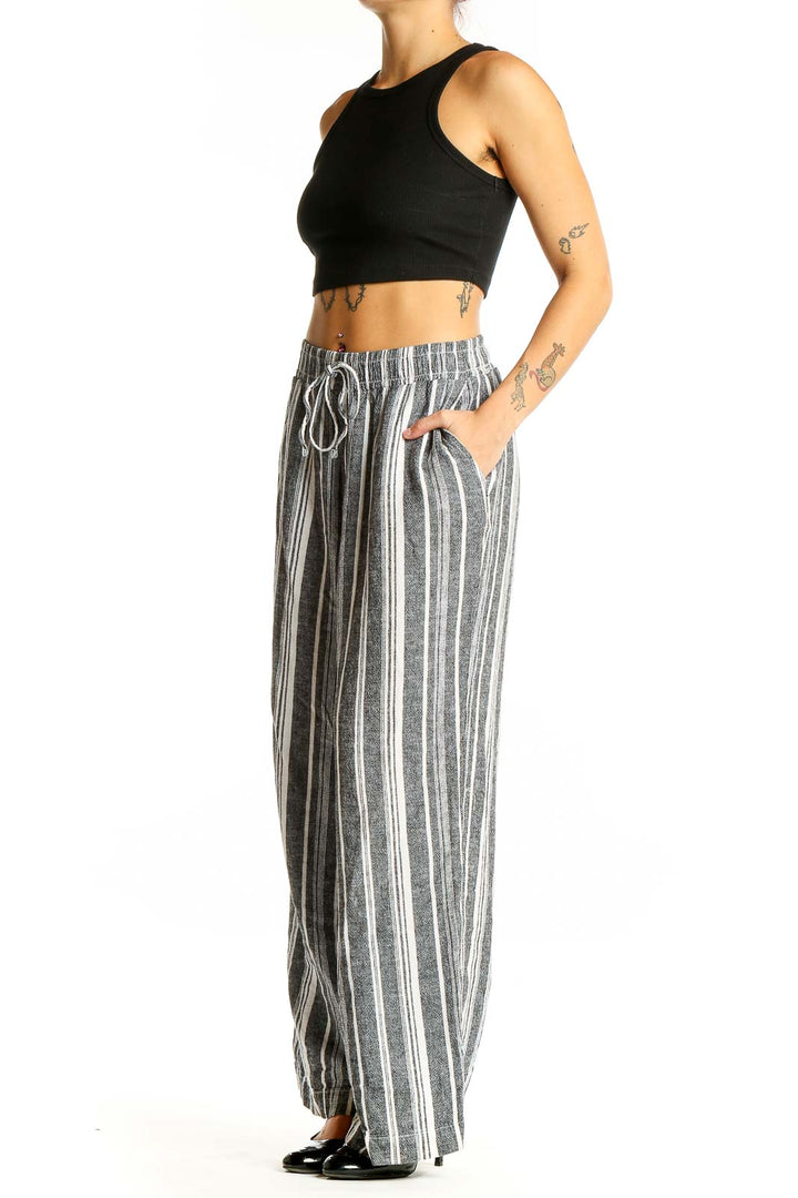 Gray Striped Wide Leg Pants