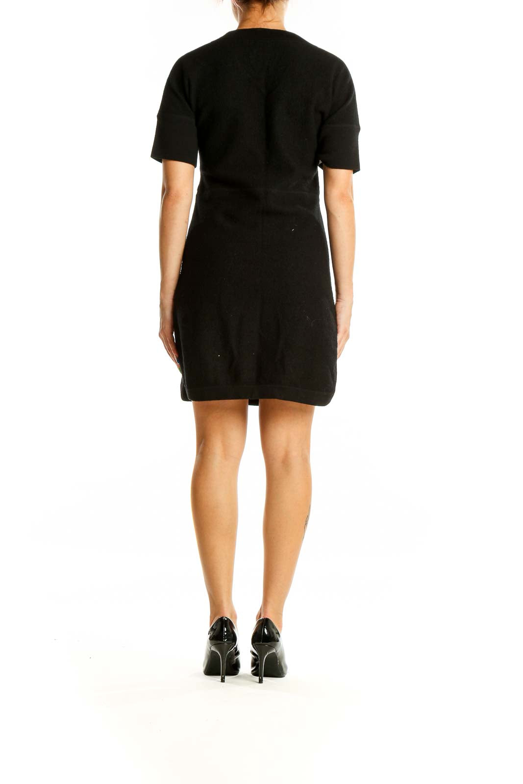 Back view of Karen Millen black short sleeve wool dress