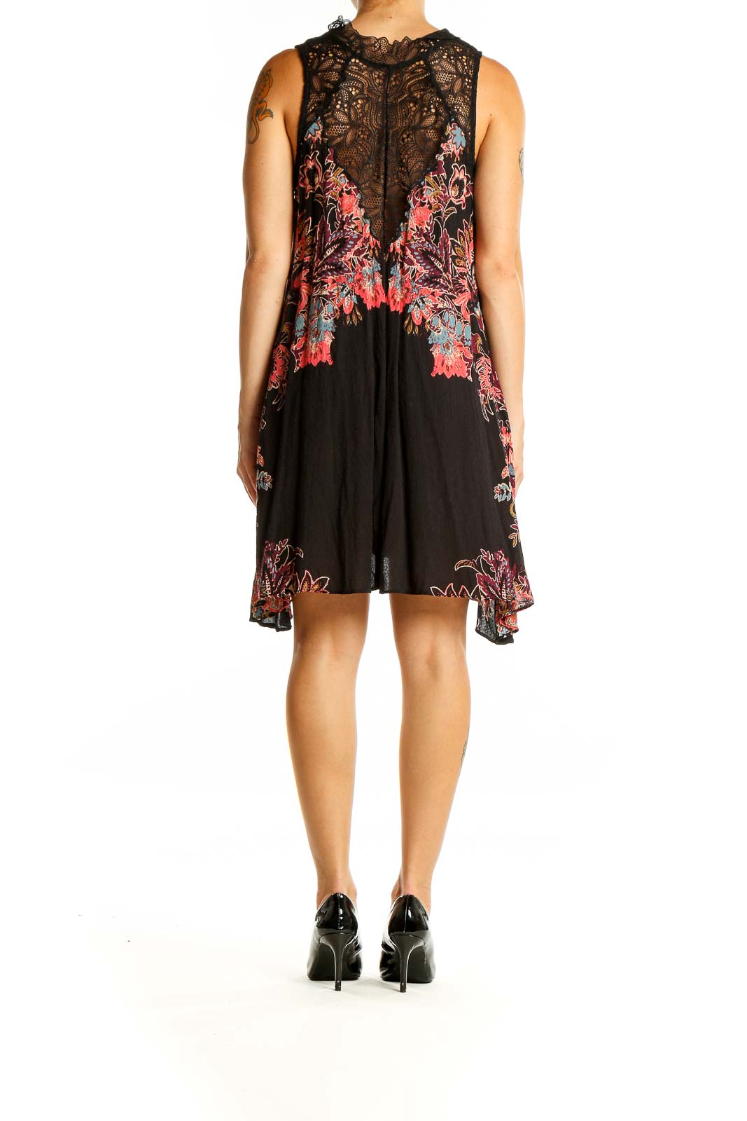 Black Pink Floral Bohemian Dress