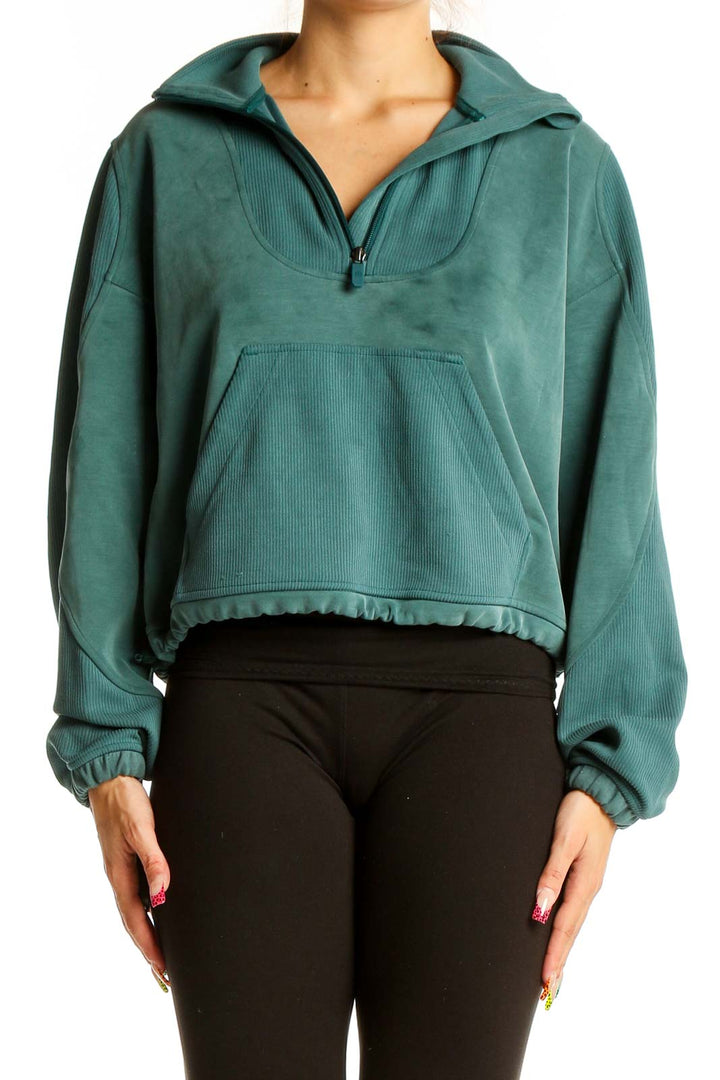 Green Colorblock Cropped Sweatshirt