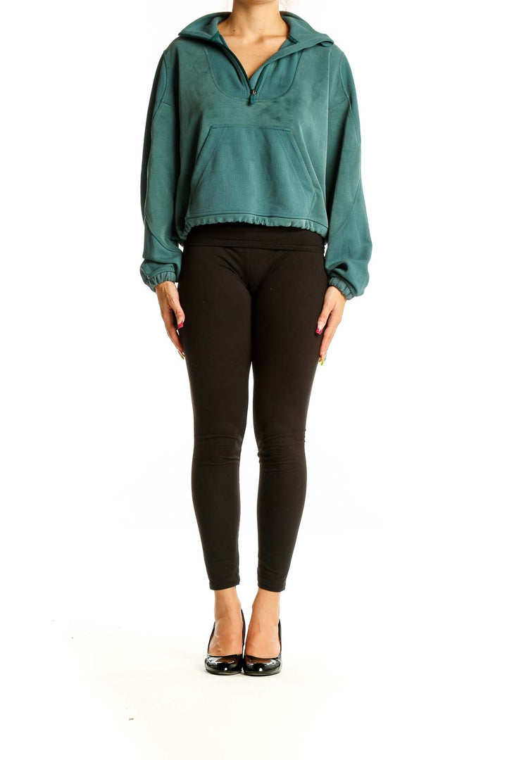 Green Colorblock Cropped Sweatshirt