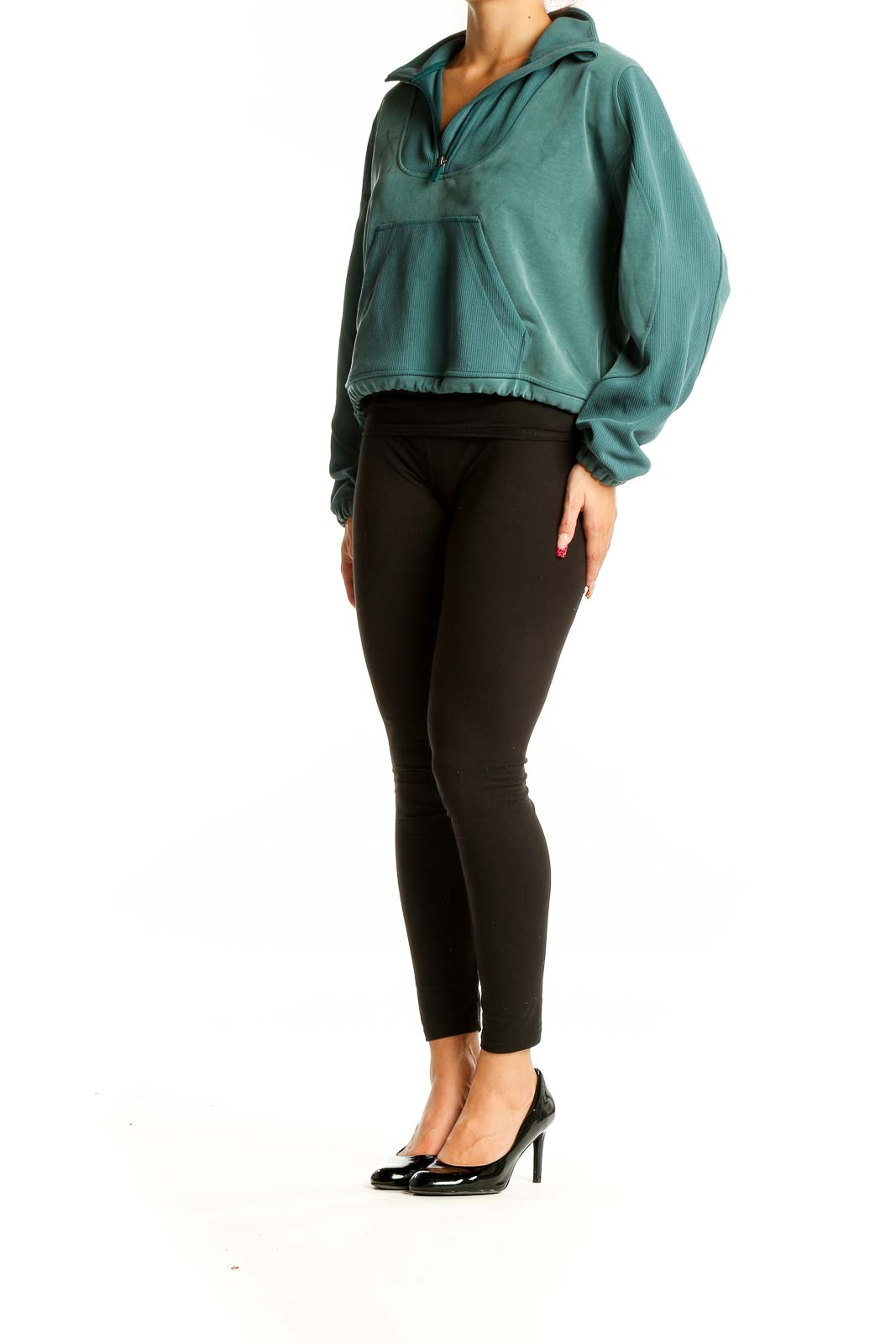 Green Colorblock Cropped Sweatshirt