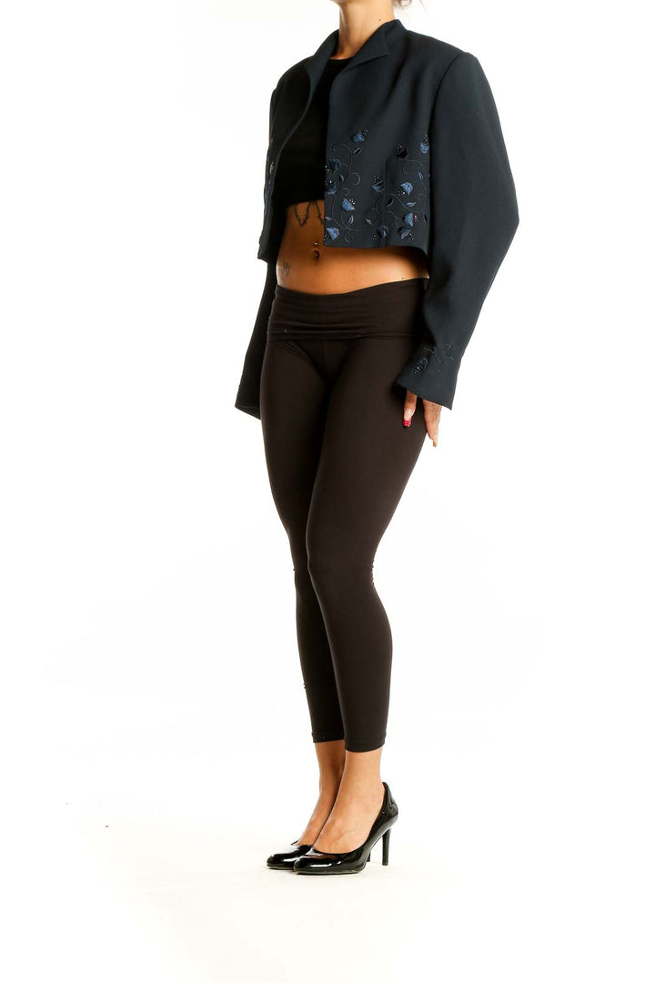 Front view of Adrianna Papell black embellished cropped jacket