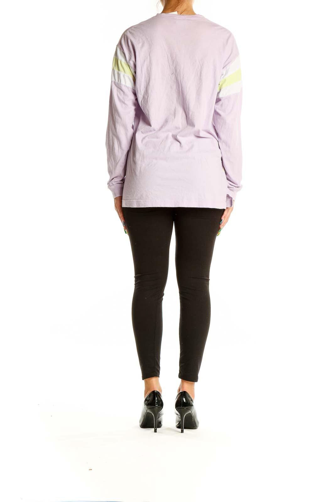 Back view of Pink Victoria's Secret lavender long sleeve tee showing relaxed fit