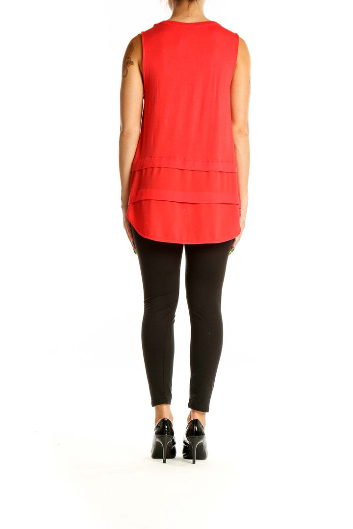 Back view of red sleeveless layered top by MICHAEL Michael Kors showing relaxed fit