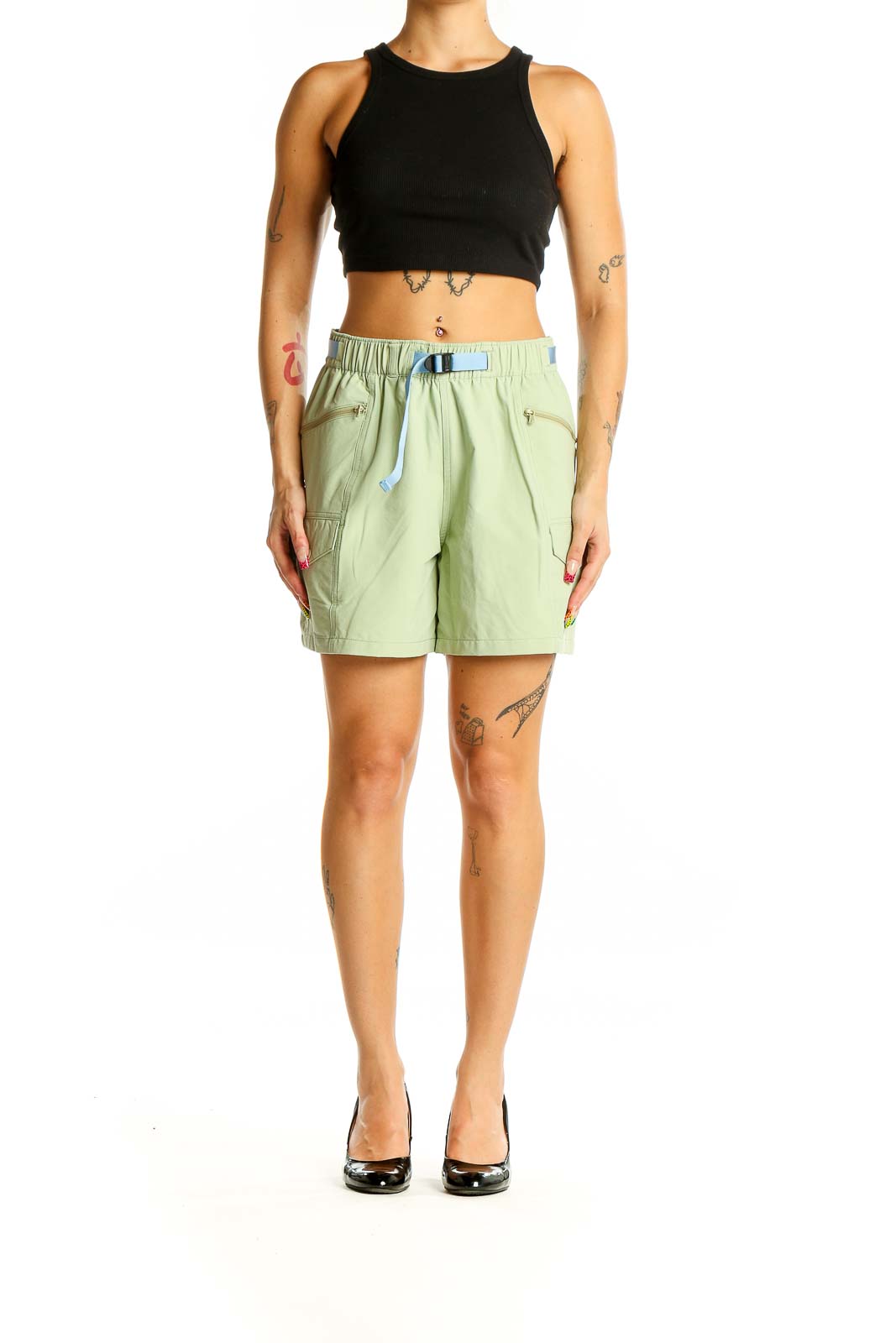 Green Colorblock Shorts