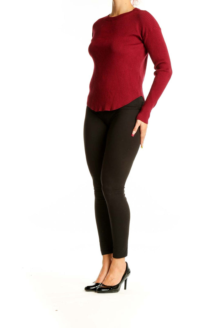 Front view of red ribbed knit sweater from Express