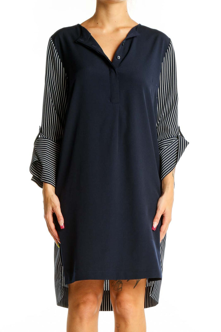 Blue Striped Sleeve Work Dress