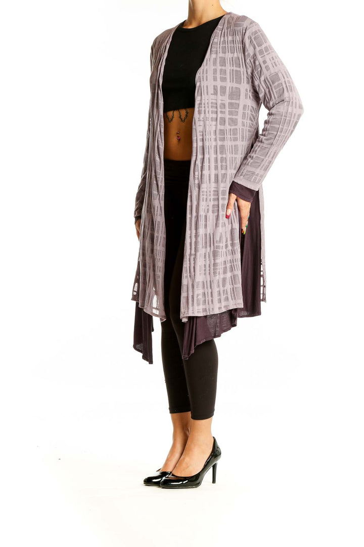 Front view of Marla Wynne gray geometric pattern long cardigan