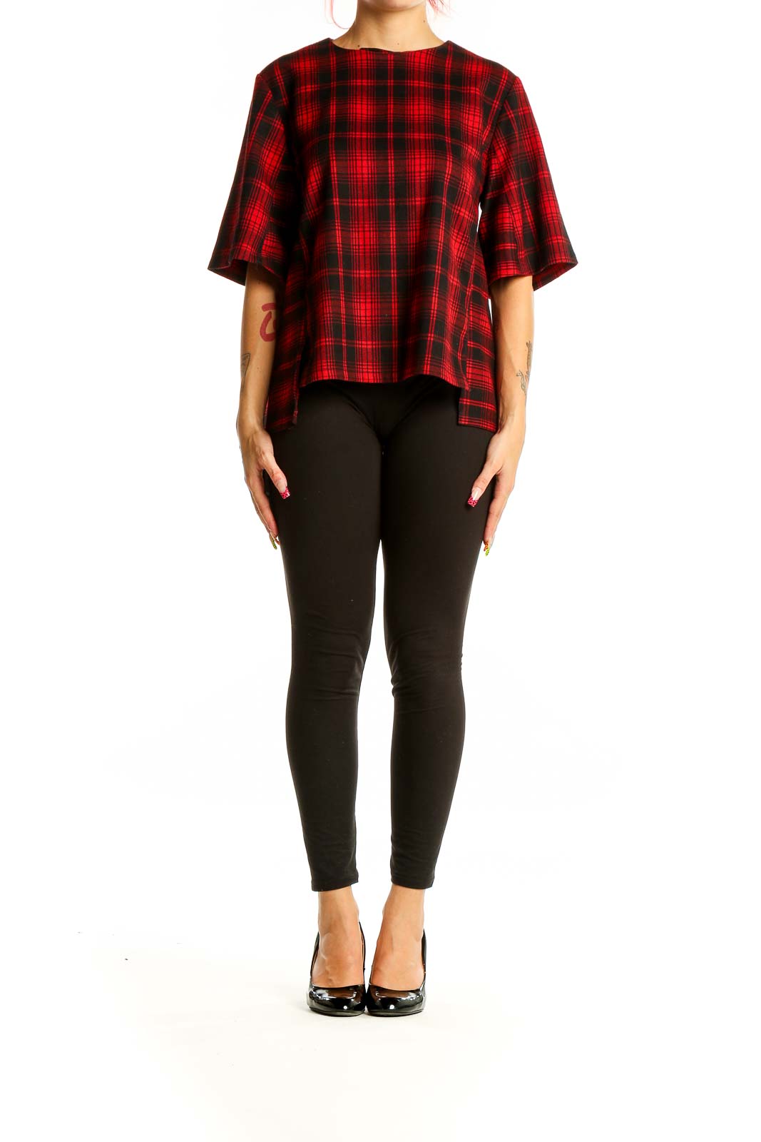 Black Red Plaid Blouse