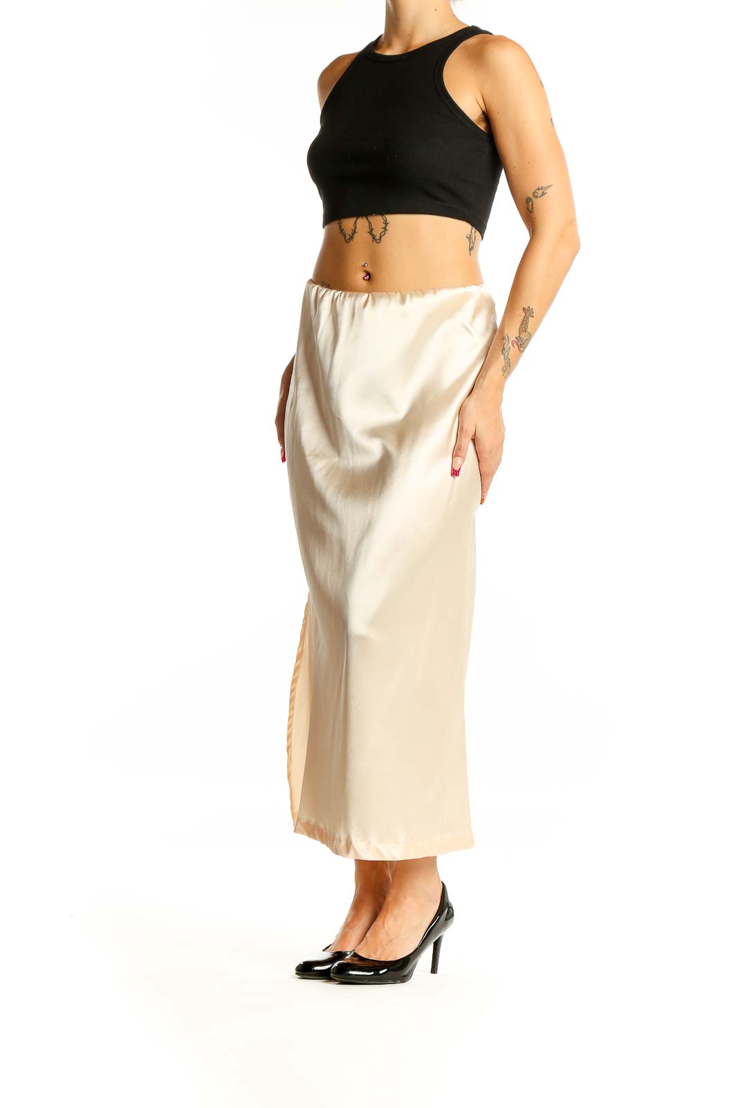 Cream Satin Maxi Skirt