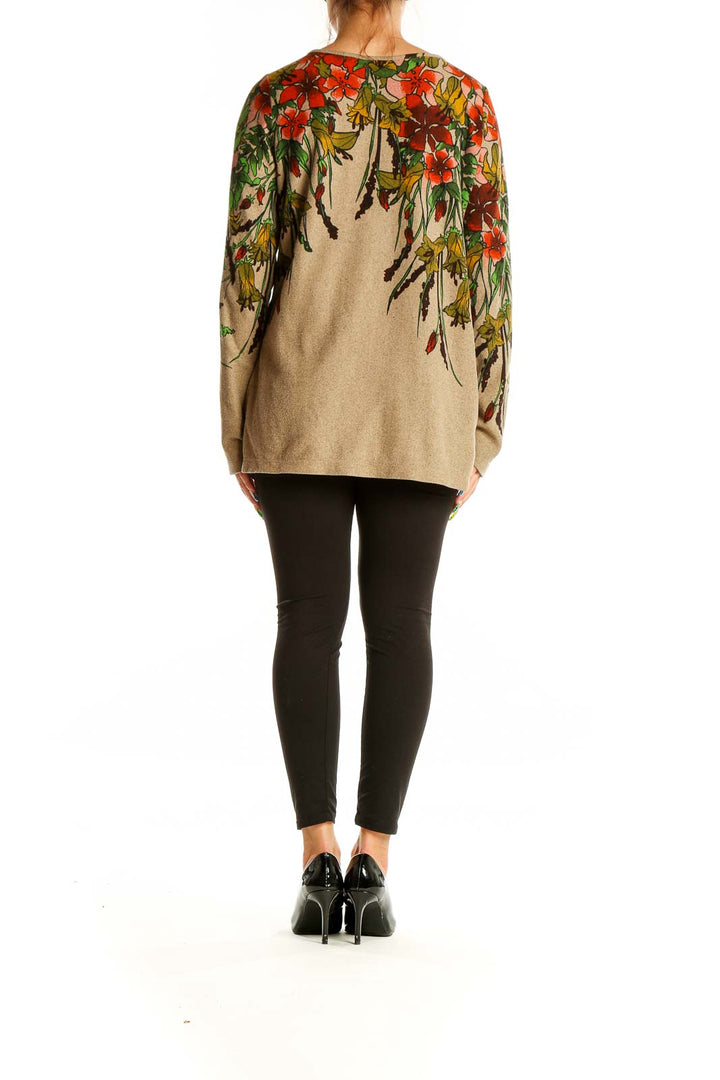 Back view of SimontonSays beige knit top showing floral print detail