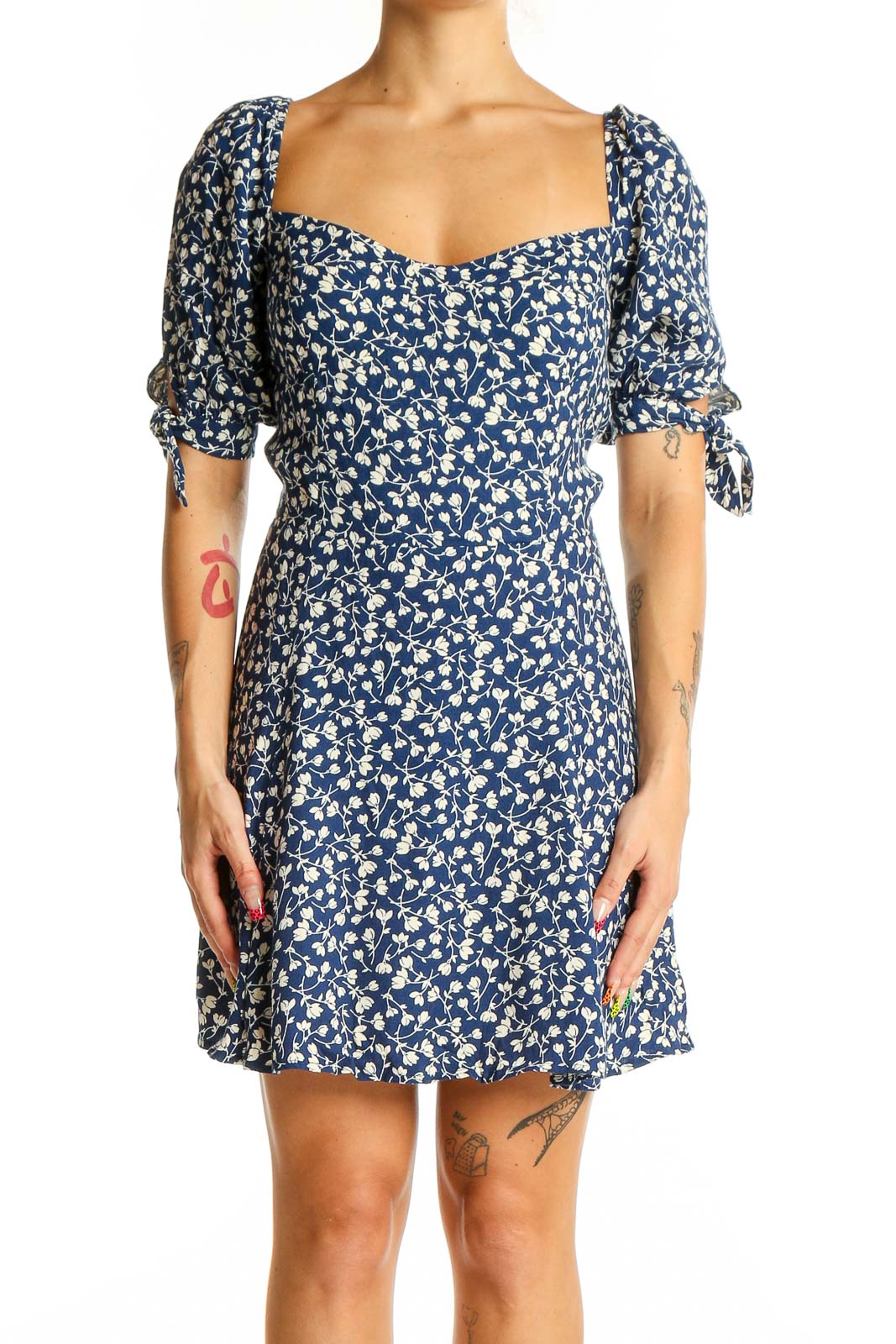 Blue White Floral Retro Dress