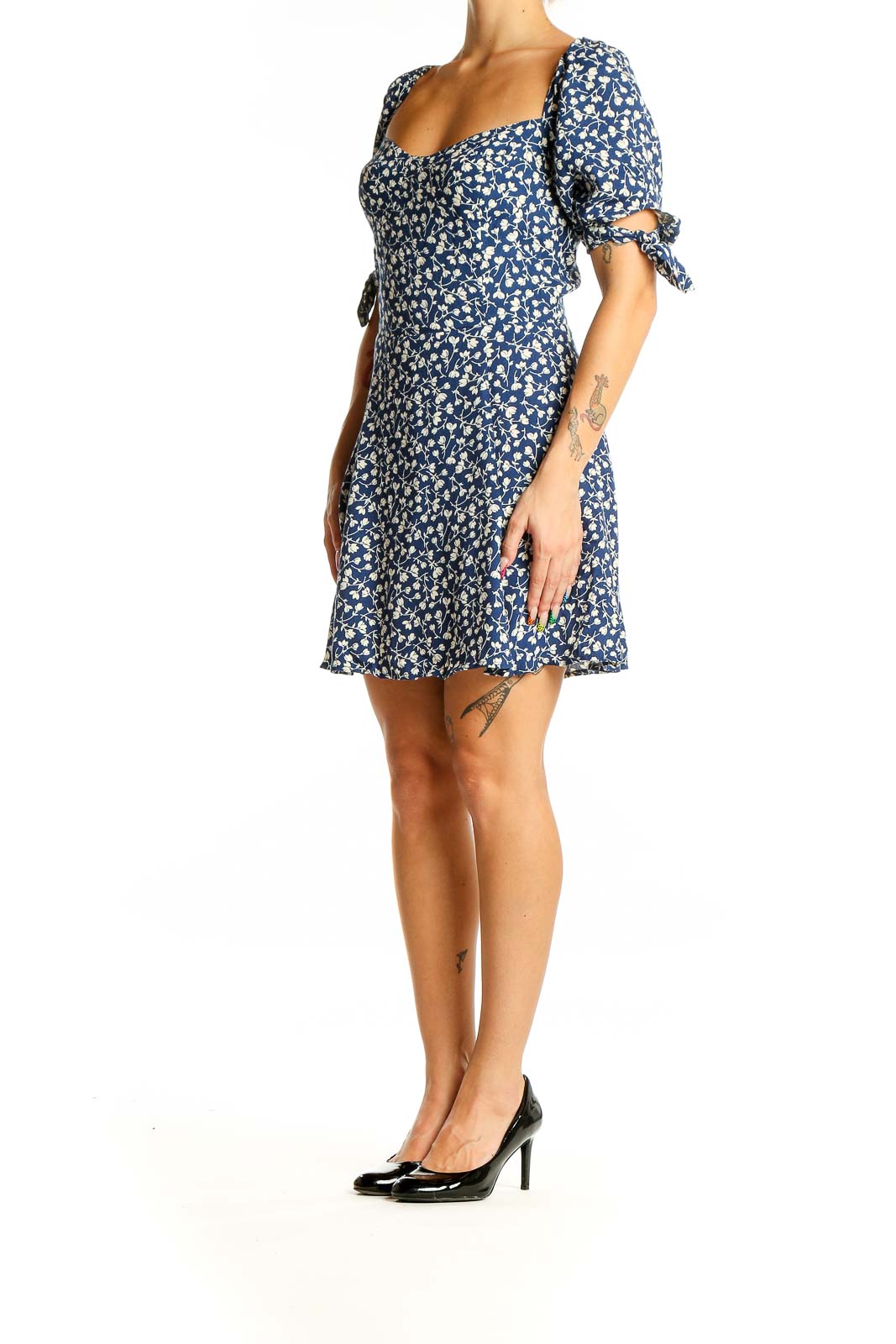 Blue White Floral Retro Dress