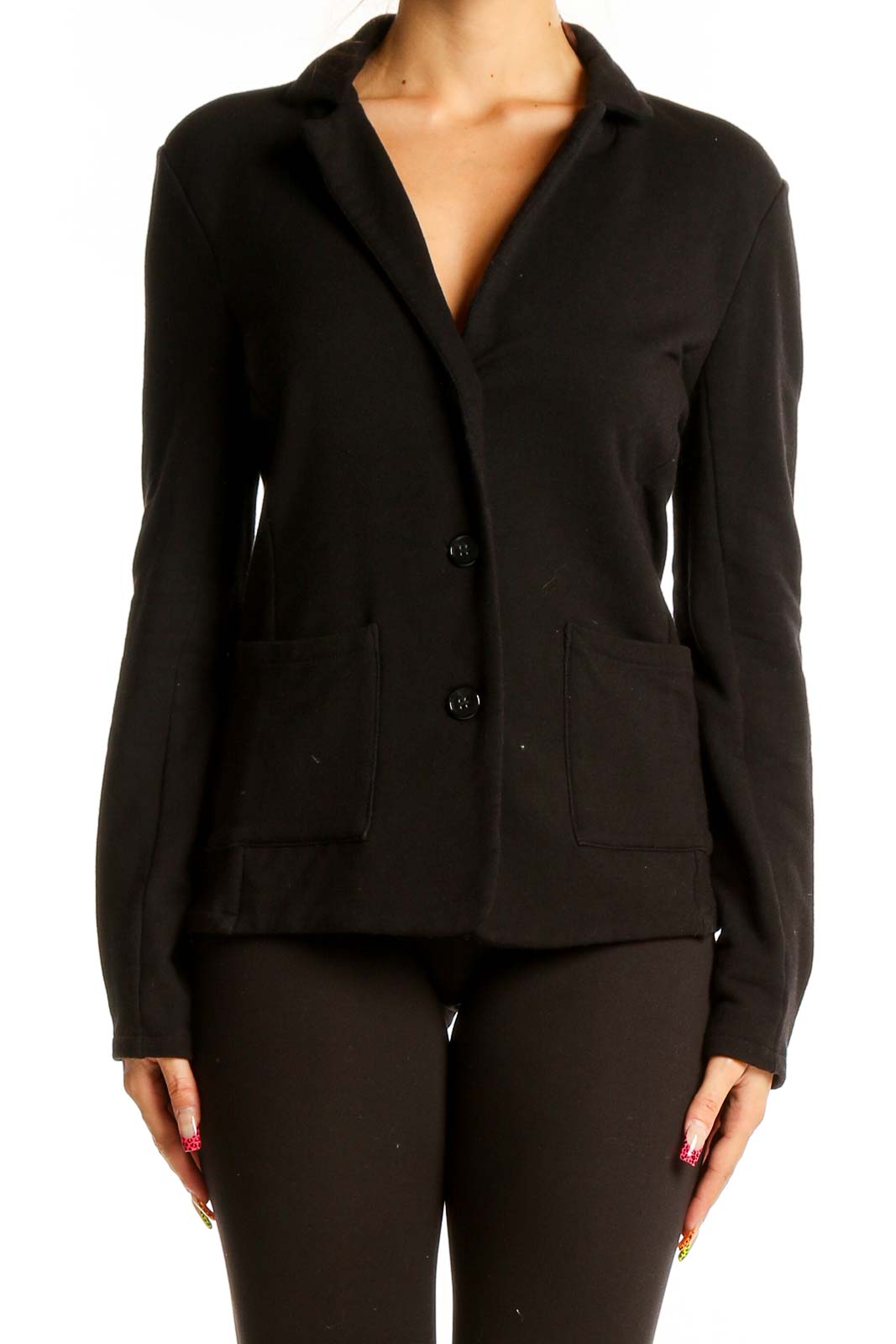 Front view of Rachel Zoe black cotton blend blazer jacket